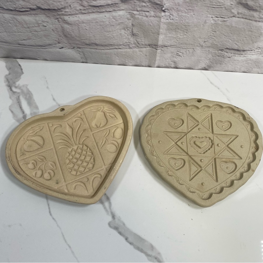 Pampered Chef Cookie Mold Hospitality Homespun Heart 1993 2001 Stoneware Set 2